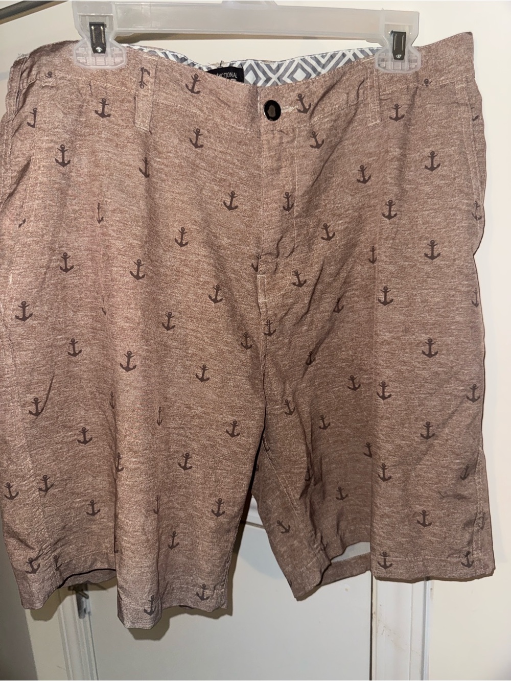 Multifunctional Anchor Print Brown Linen-Blend Shorts